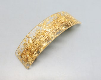 Vintage Gold Flake and Clear Acetate Hair Barrette