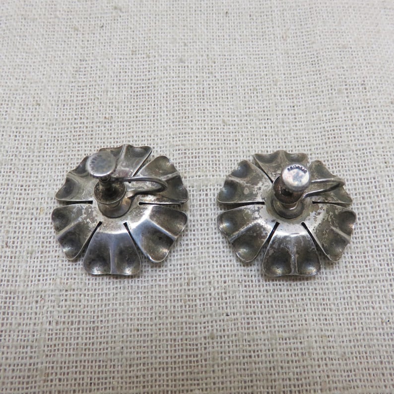 Sterling Silver Flower Screwback Earrings Vintage