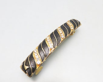 Golden Metal Black Paint and White Rhinestone Vintage Hair Barrette