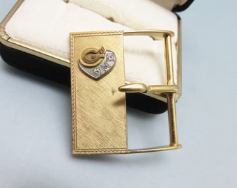 Vintage Diamond & Gold Filled Belt Buckle: Gazprom Service Award