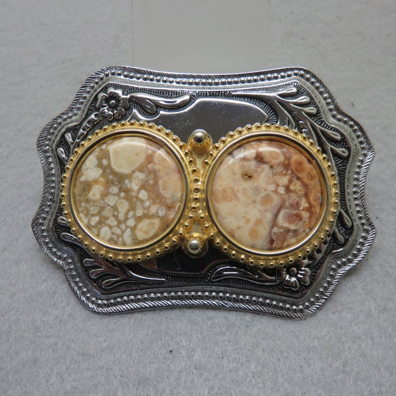 Brass Belt Buckle With Polished Stones Vintage Metal Belt Buckle With Stones - Etsy main image 2