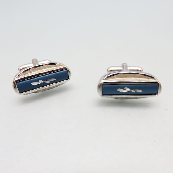 Blue Thermoset Plastic Silver Cufflink Set, Shields Cufflinks