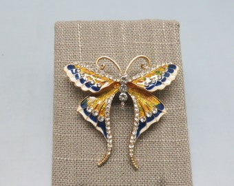 1980s Vintage Enamel and Rhinestone Butterfly Pin