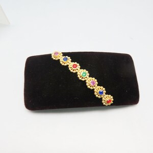Vintage Black Velvet Wide Barrette, Tiny Colorful Rhinestone Accents
