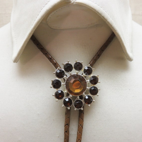 1980s Big Brown Rhinestone Bolo Tie, Vintage, Daz… - image 2