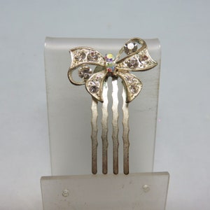 Vintage Rhinestone Bow Hair Comb - 1960s Silvertone Accessory