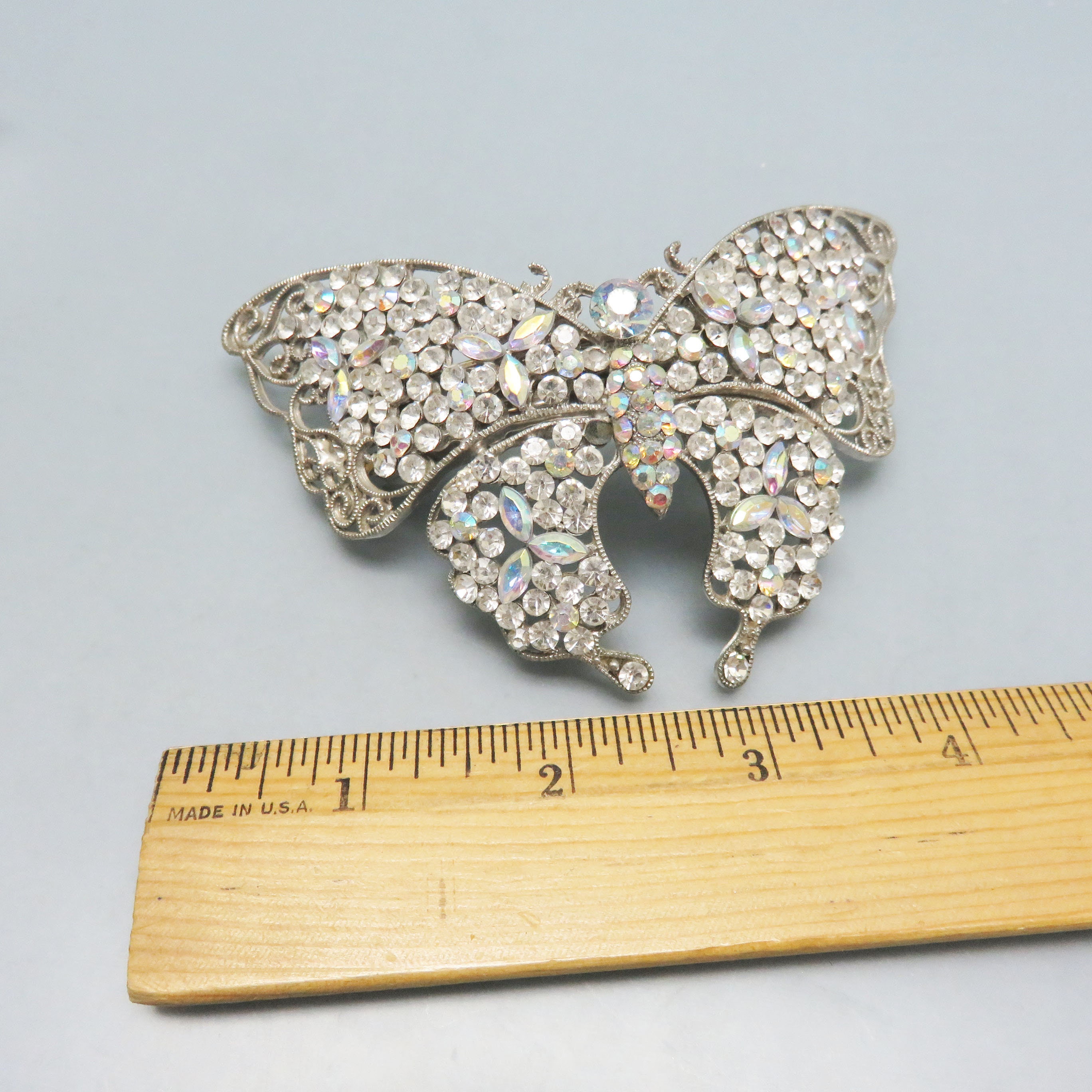 Vintage Big Bold Aurora Borealis Rhinestone Butterfly Hair  display picture 3