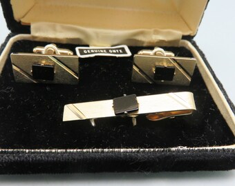 Vintage Goldplated Metal and Onyx Cufflinks Set, Dante Cuff Link Set*