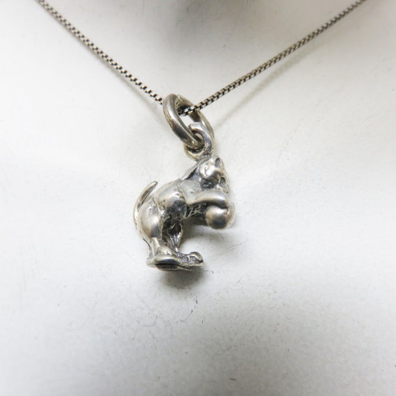 Sterling Kitten or Cat with Yarn Ball Necklace, V… - image 1