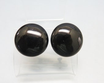 1940s Big Black Glass Button Style Screw Back Earrings