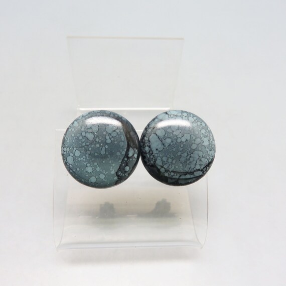 Smoky Blue Plastic Button Clip On Earrings, Vinta… - image 1