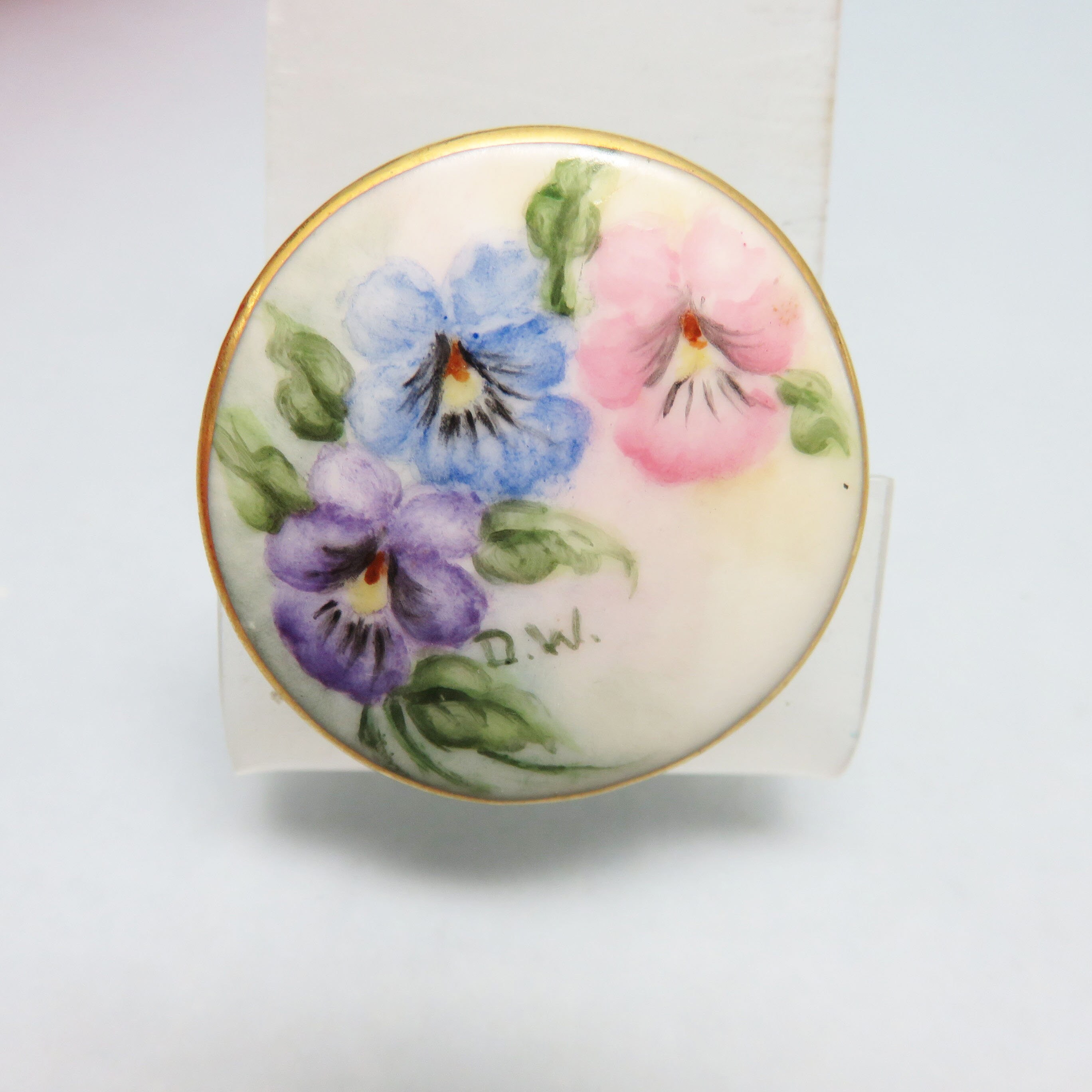 Vintage Hand Painted Floral Porcelain Brooch: Victorian Style Pin