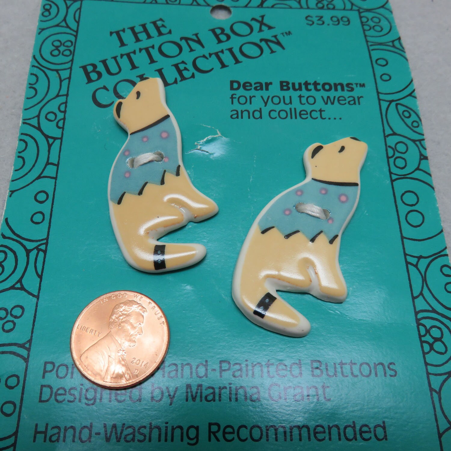 Set of 2 Vintage Pottery Coyote Buttons, Southwestern Hand Painted