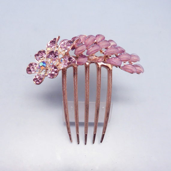 Vintage Fancy Purple Rhinestone Hair Comb , Large 