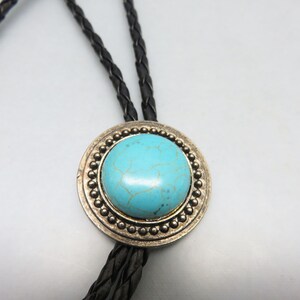 Vintage Southwestern Faux Turquoise Concho Bolo Tie, Handmade