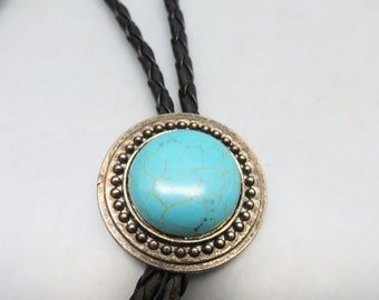 Vintage Southwestern Faux Turquoise Concho Bolo Tie, Handnade