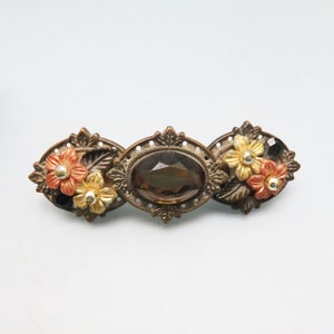 Vintage Filigree Hair Barrette: Dark Gold Flower Accent, 1970s