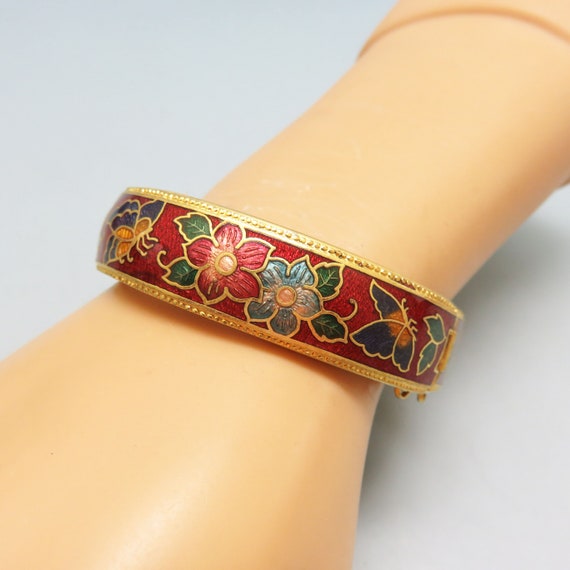 Vintage1970s High Quality Cloisonne' Hinged Bangl… - image 5