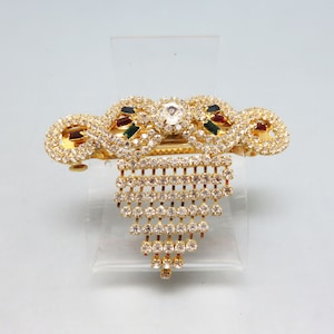 Vintage White, Green and Red Rhinestone Hair Barrette, Elegant Hair Clip