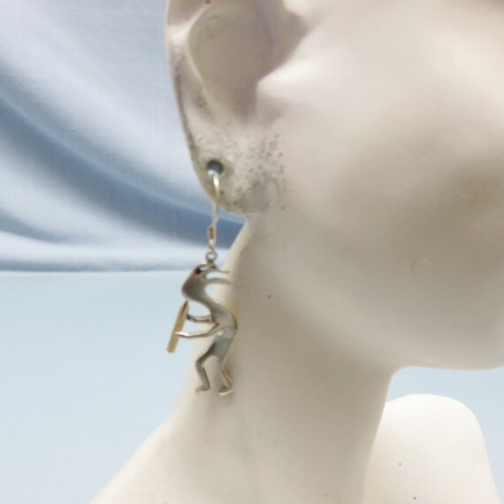 Kokopelli Pierced Earrings, Sterling Silver and B… - image 5