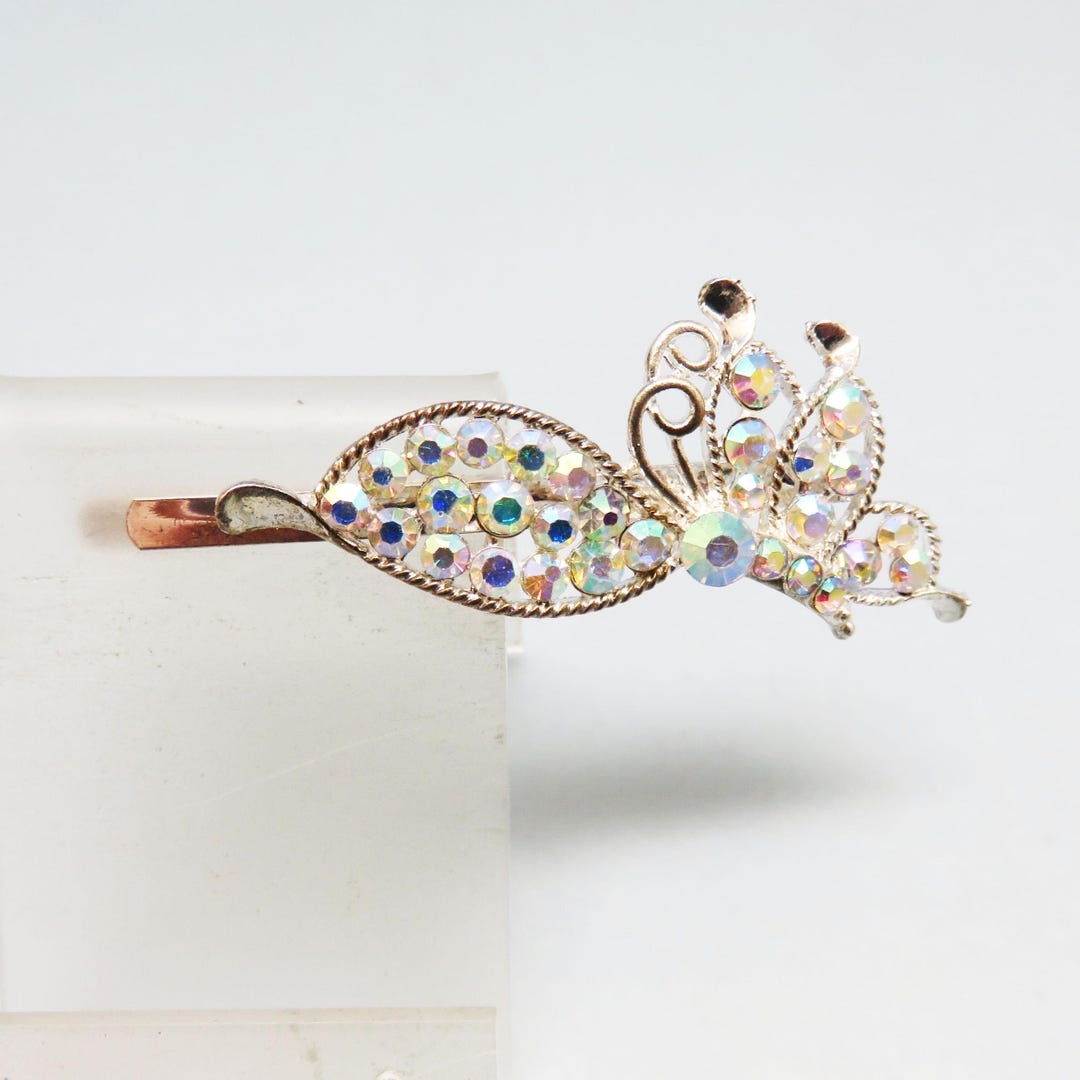 Vintage Crystal Beetle Bobby Pin Set - Silver with Aurora Rhinestones Rhinestone Beetle - Etsy main image 3