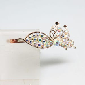 Vintage Clear Aurora Borealis Rhinestone Butterfly Hair Pin, Rhinestone Silvertone Metal Bobby Pin