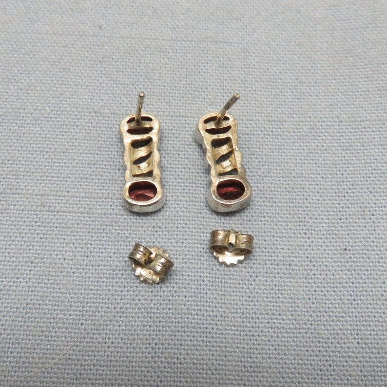 Double Garnet Pierced Earrings Sterling Silver Earrings Modern Design