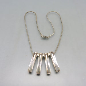 Sterling Silver Modern Cubic Zirconia Necklace, 1980s, Big Baguette Stones