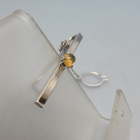 Yellow Honey Opal Silver Tie Bar, Vintage Tie Bar