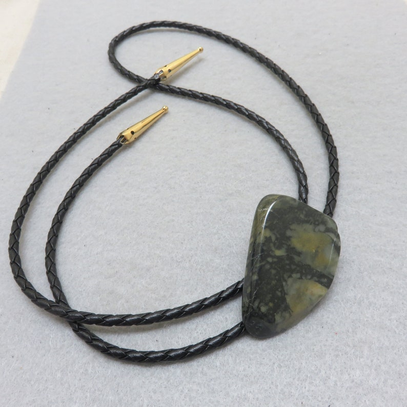 Handmade in our Shop Rockin/' JK Cool Veined Green and Gray Jasper Bolo Tie