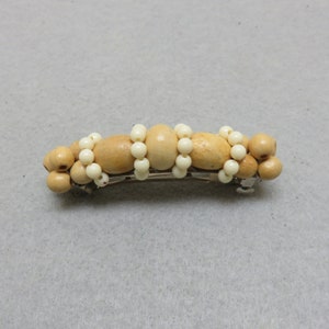 Vintage 2 Color Wood And Plastic Bead  Hair Barrette