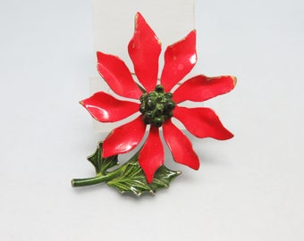 Christmas Pin, Vintage Christmas Poinsettia Flower  Pin