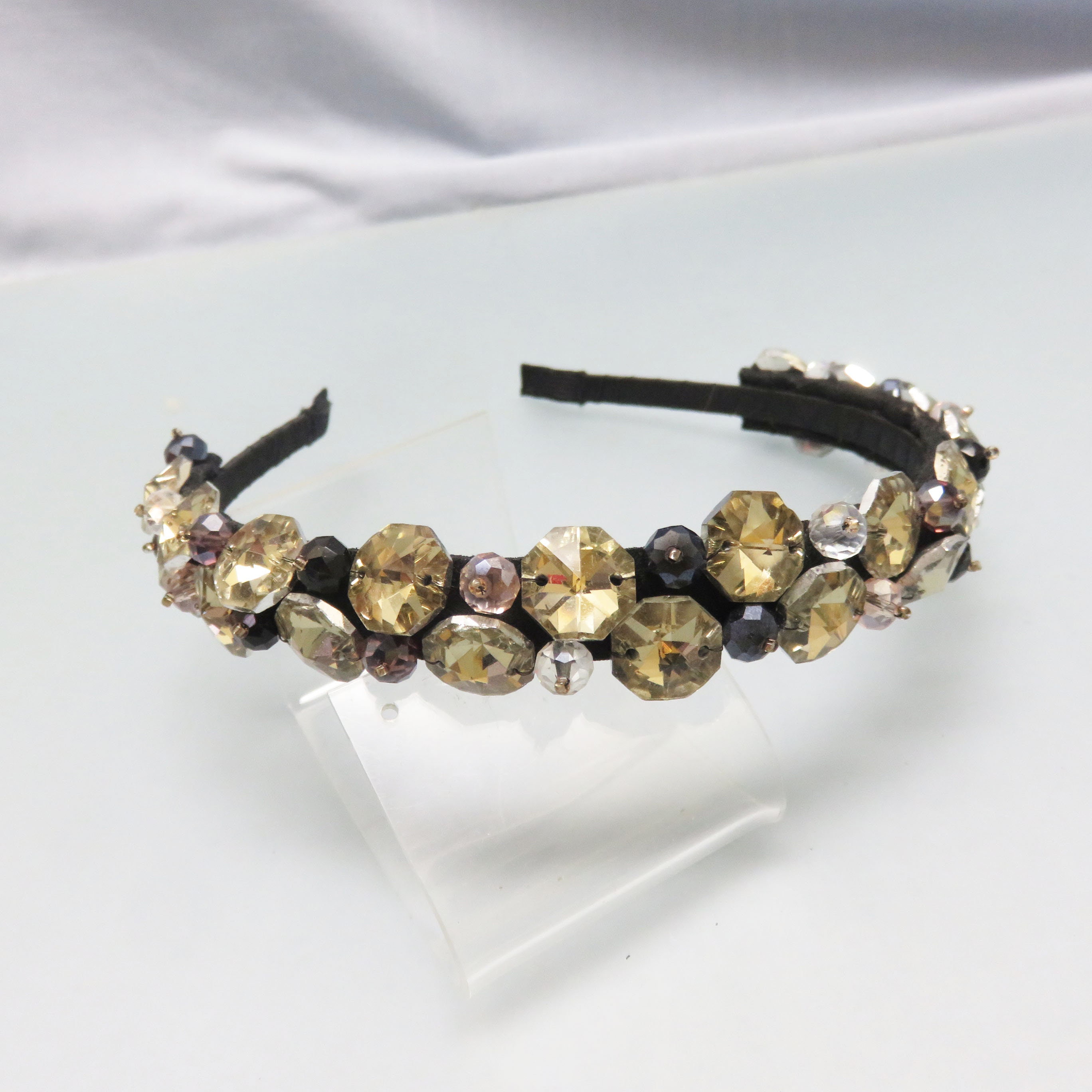 Vintage Champagne Gold, Clear and Black Crystals Headband  display picture 2
