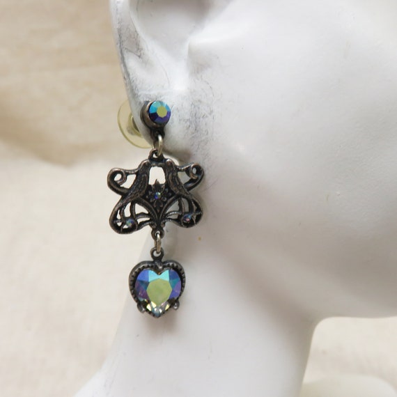 1980s Colorful Rhinestone Silver Metal Dangle Pie… - image 6