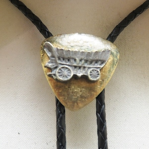 Gold Hammered Metal Cowboy Chuckwagon Bolo Tie, Child&#39;s Bolo Tie