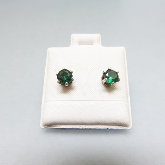 Sterling Silver, Green Spinel, Tiny Stud Style Pi… - image 2