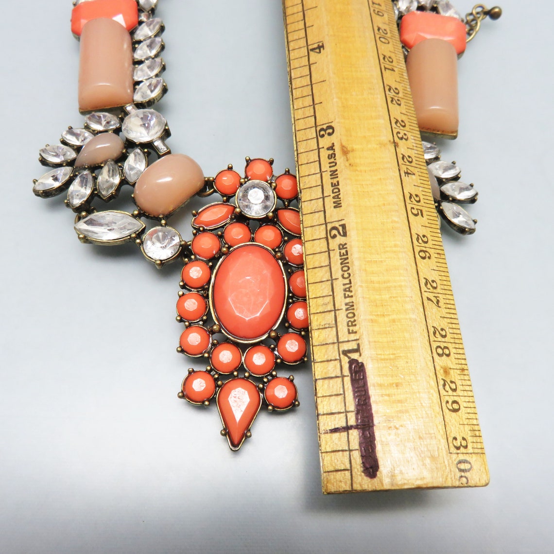 Chunky 2000s Plastic Bead and Rhinestone Necklace, 21 Inches, Coral and ...