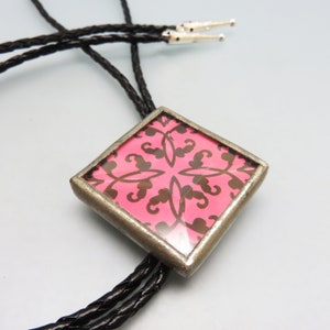 Vintage Red Black Design Leaded Glass Bolo Tie