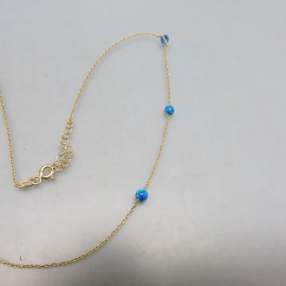 Gold Vermeil Blue Opal Bead Necklace,  18 Inch Ch… - image 2