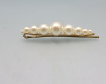 Vintage Long White Graduated Size Pearl Studded Hair or Bobby Pin