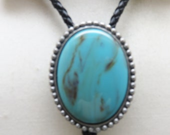 Fancy Faux Turquoise Bolo Tie,  Handmade