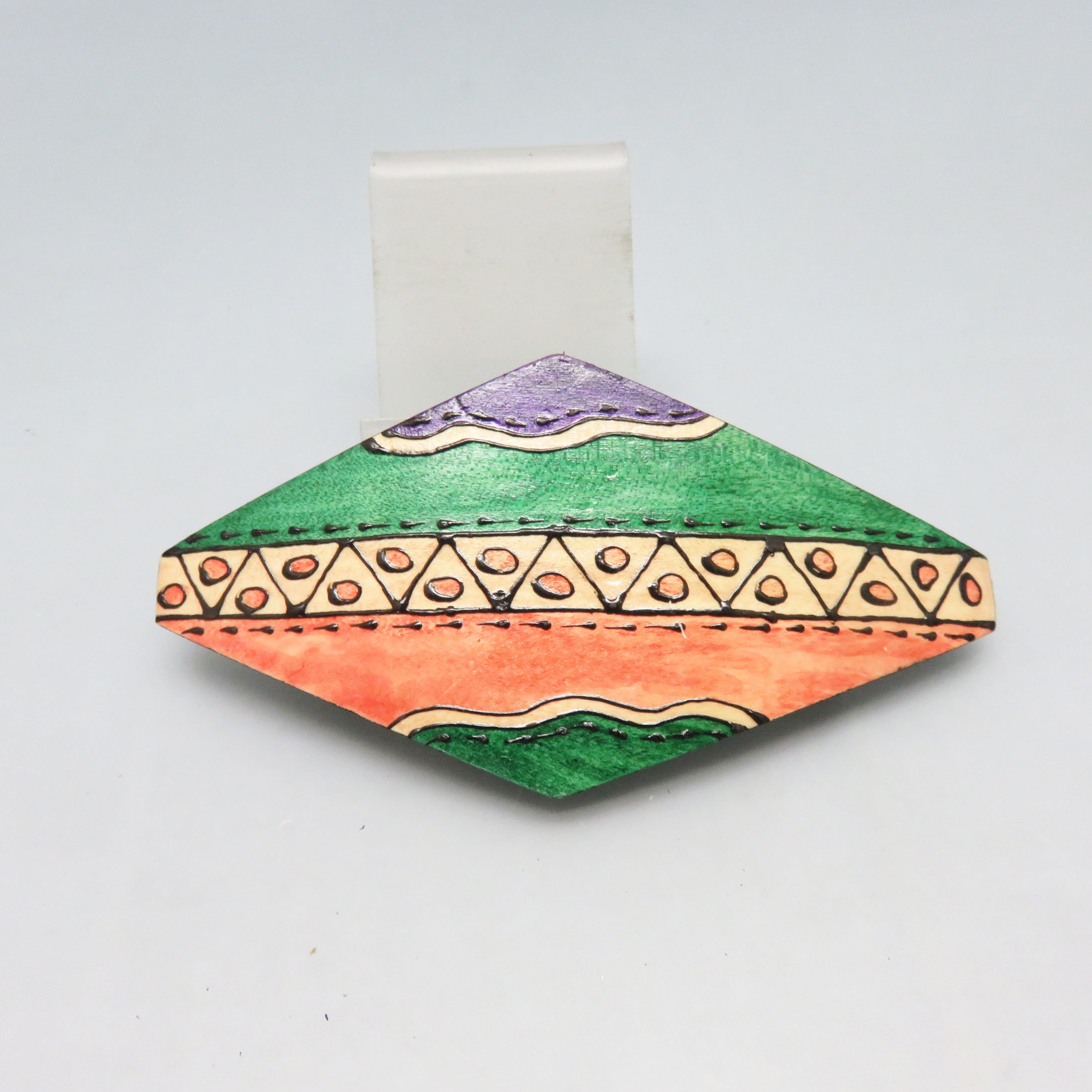 Vintage Hand Painted Wood Hair Barrette, Modern Green  display picture 1