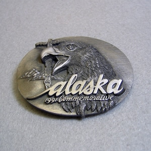 Vintage 1991 Alaska Pewter Belt Buckle: Siskiyou Eagle Totem
