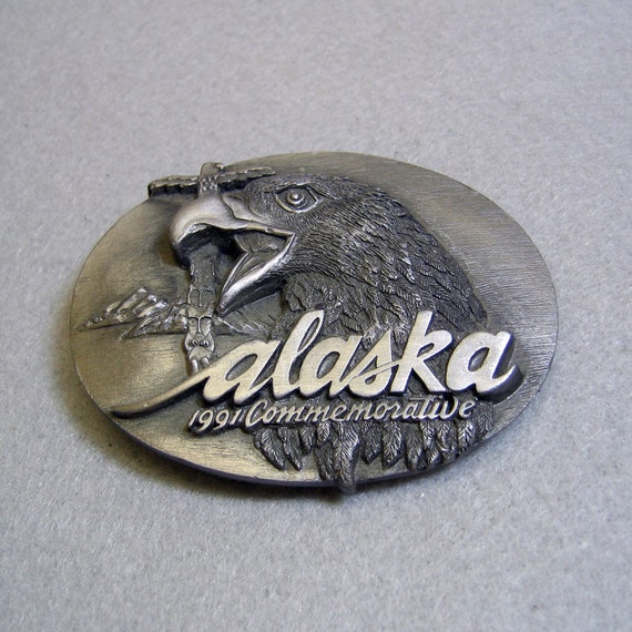 Vintage 1991 Alaska Pewter Belt Buckle: Siskiyou Eagle Totem  display picture 2