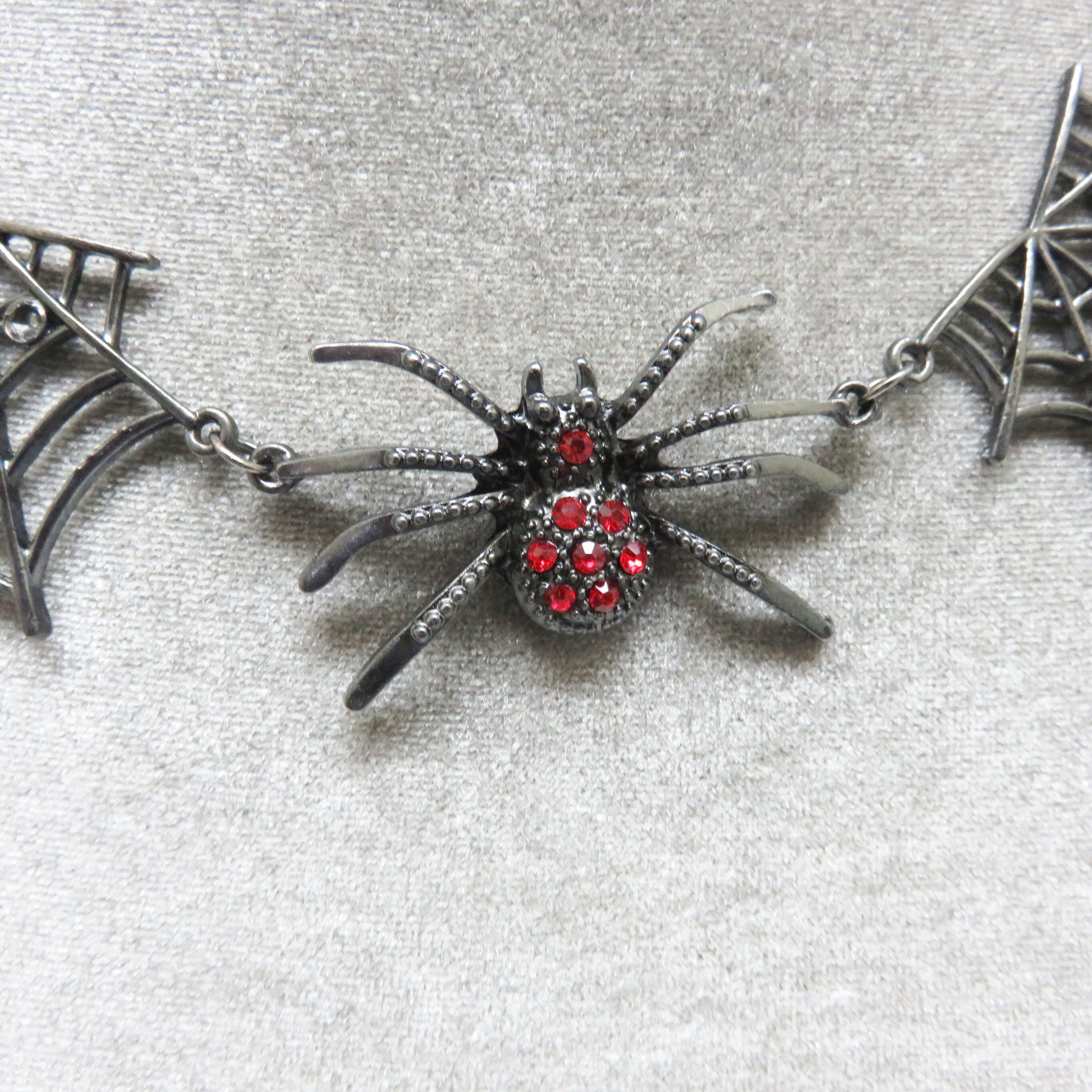 Rhinestone Spider Web Necklace: Gothic Black Metal Jewelry - Etsy