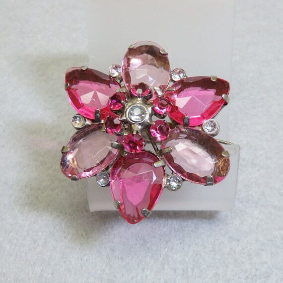 Vintage Pink Acrylic Gem Hair Barrette, Gem Flower