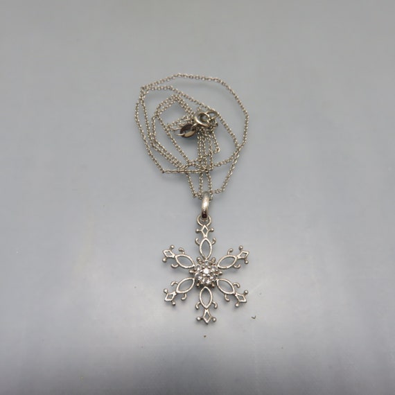 Silver Plated Rhinestone Snowflake Pendant and Ch… - image 1
