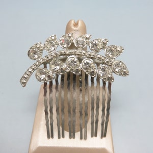 Vintage 1980s Clear Rhinestone Branch of Leaves Design Hair Comb