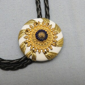 Vintage White and Gold Button Bolo Slide, Handmade Bolo, One of A Kind