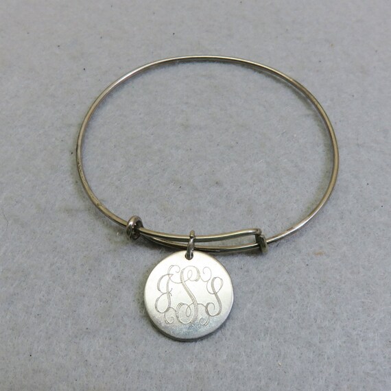 Solid Sterling Narrow Bangle Bracelet, Initialed … - image 1